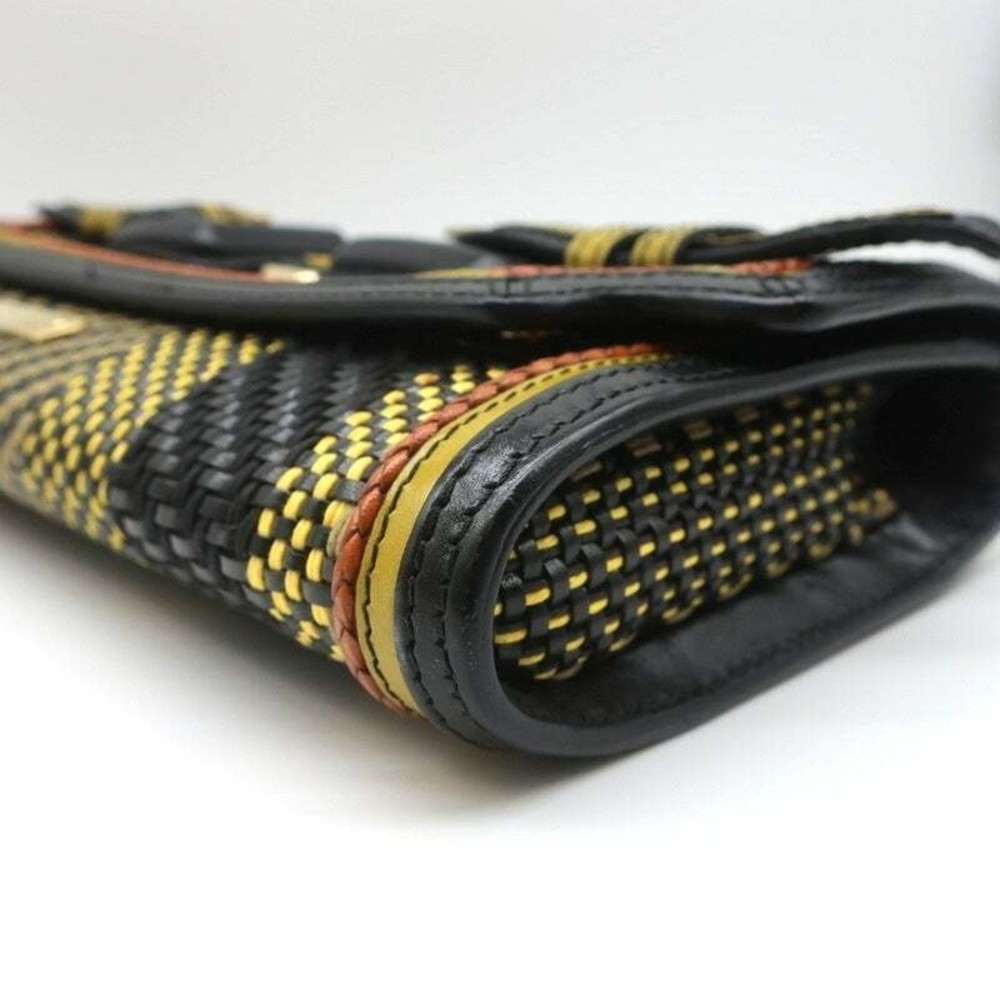Burberry Prorsum Margot Oversize Buckle Clutch Black/Multi Woven Leather - Picture 9 of 12